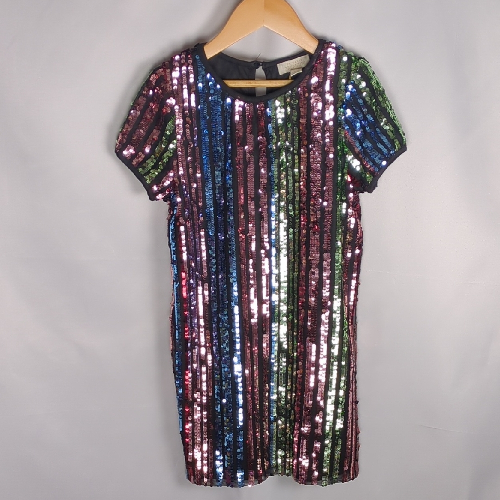 Primark Premium Kids Multi-Color Sequin Striped Shift Dress Size 8-9Y / 134cm